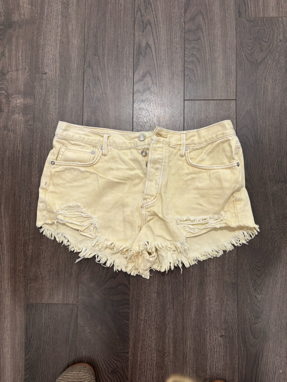 We The Free Pale Yellow Denim Shorts